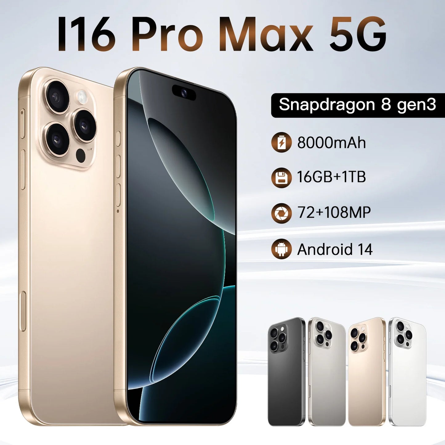 I16 Pro Max 7.3" HD 5G Smartphone | Global Android 14 Mobile Phone with Dual SIM, 8000mAh Battery, Unlocked 4G/5G Cellphone - FitZone360