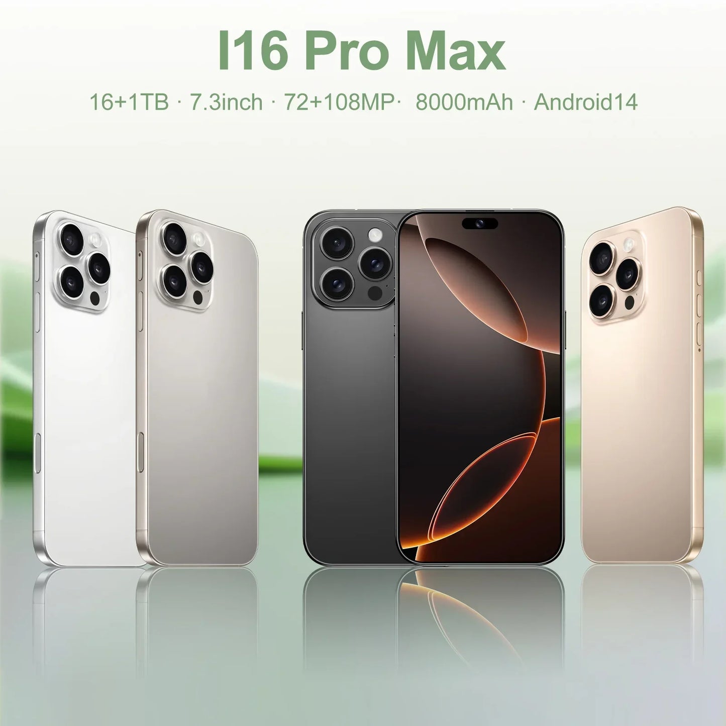 I16 Pro Max 7.3" HD 5G Smartphone | Global Android 14 Mobile Phone with Dual SIM, 8000mAh Battery, Unlocked 4G/5G Cellphone - FitZone360