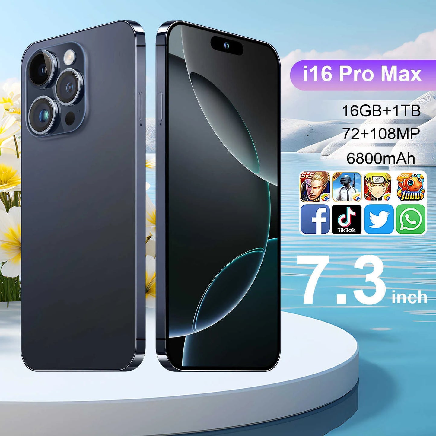 I16 Pro Max 7.3" HD 5G Smartphone | Global Android 14 Mobile Phone with Dual SIM, 8000mAh Battery, Unlocked 4G/5G Cellphone - FitZone360