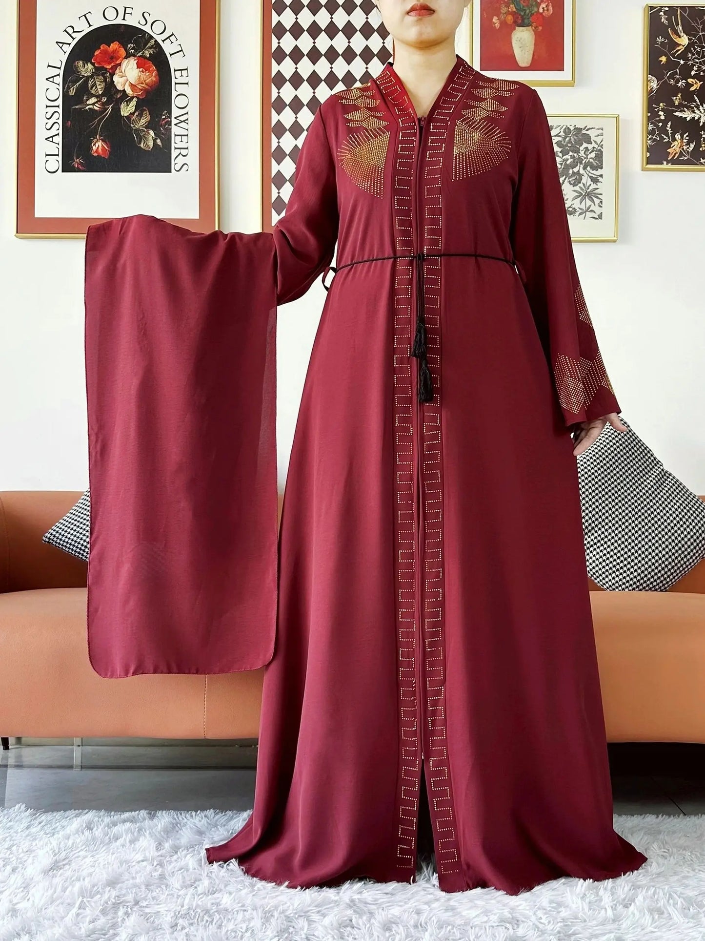 Elegant Chiffon Open Abaya with Zipper | Modest Muslim Women's Dress
