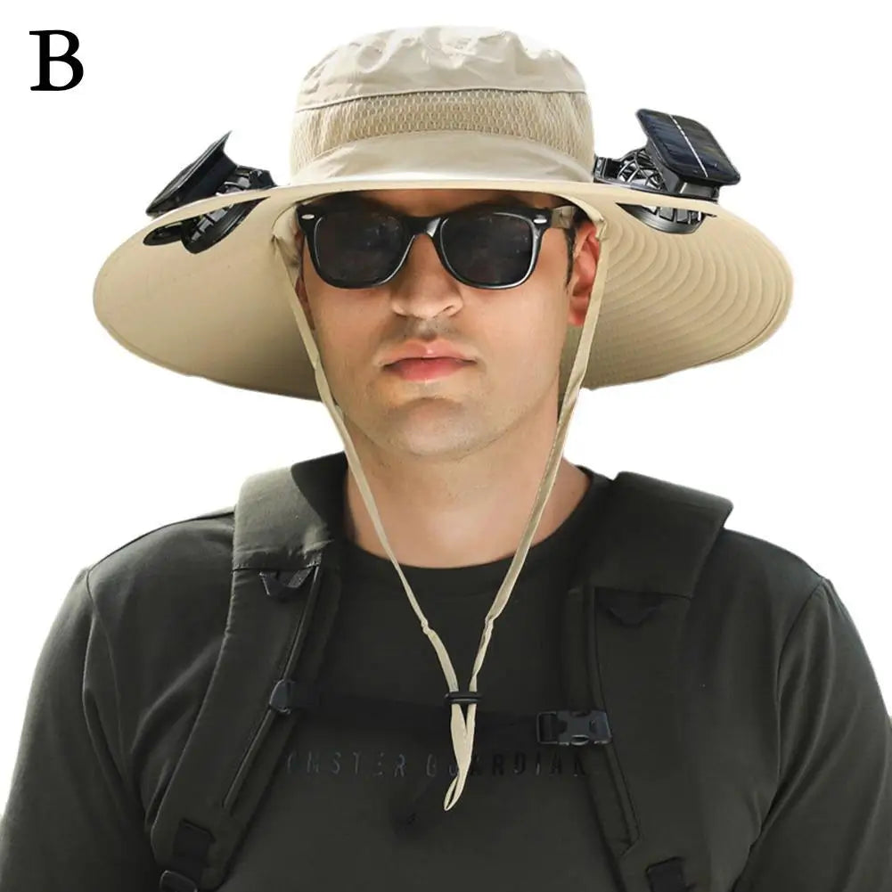 Solar Fan Hat for Camping, Fishing & Hiking | UV Protection Cap - FitZone360
