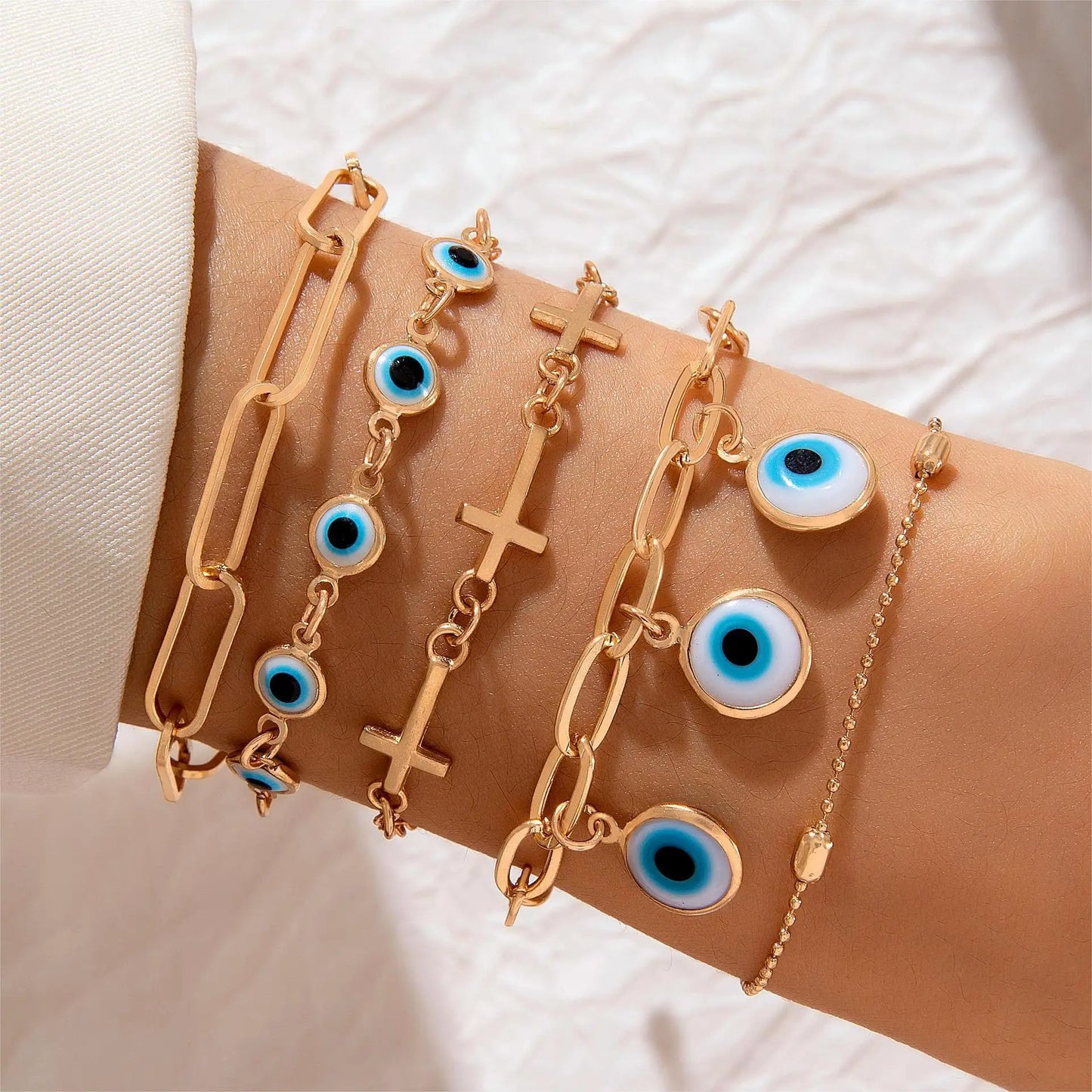 Vintage Turkish Evil Eye Beaded Stacking Bracelet Set | Lucky Multi-Layer Jewelry for Women & Men, Gift Idea - FitZone360