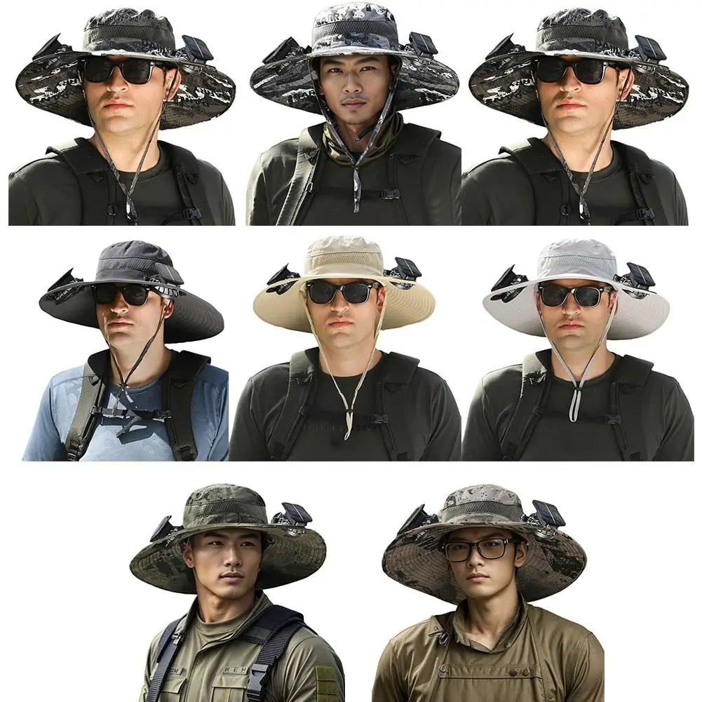 Solar Fan Hat for Camping, Fishing & Hiking | UV Protection Cap - FitZone360