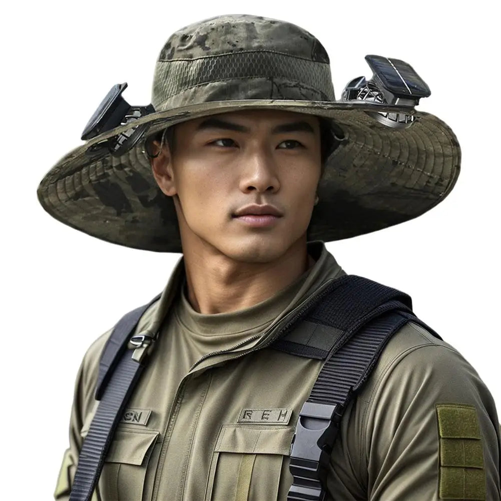 Solar Fan Hat for Camping, Fishing & Hiking | UV Protection Cap - FitZone360