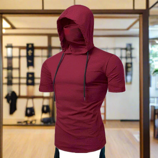Men’s Gym Hoodie with Mask | Short Sleeve Workout Top - FitZone360