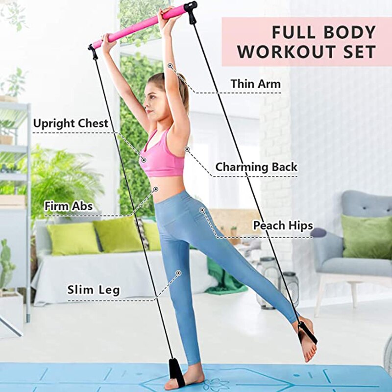 Yoga Pilates Bar with Resistance Bands | Full-Body Workout for Strength, Toning & Stretching - FitZone360
