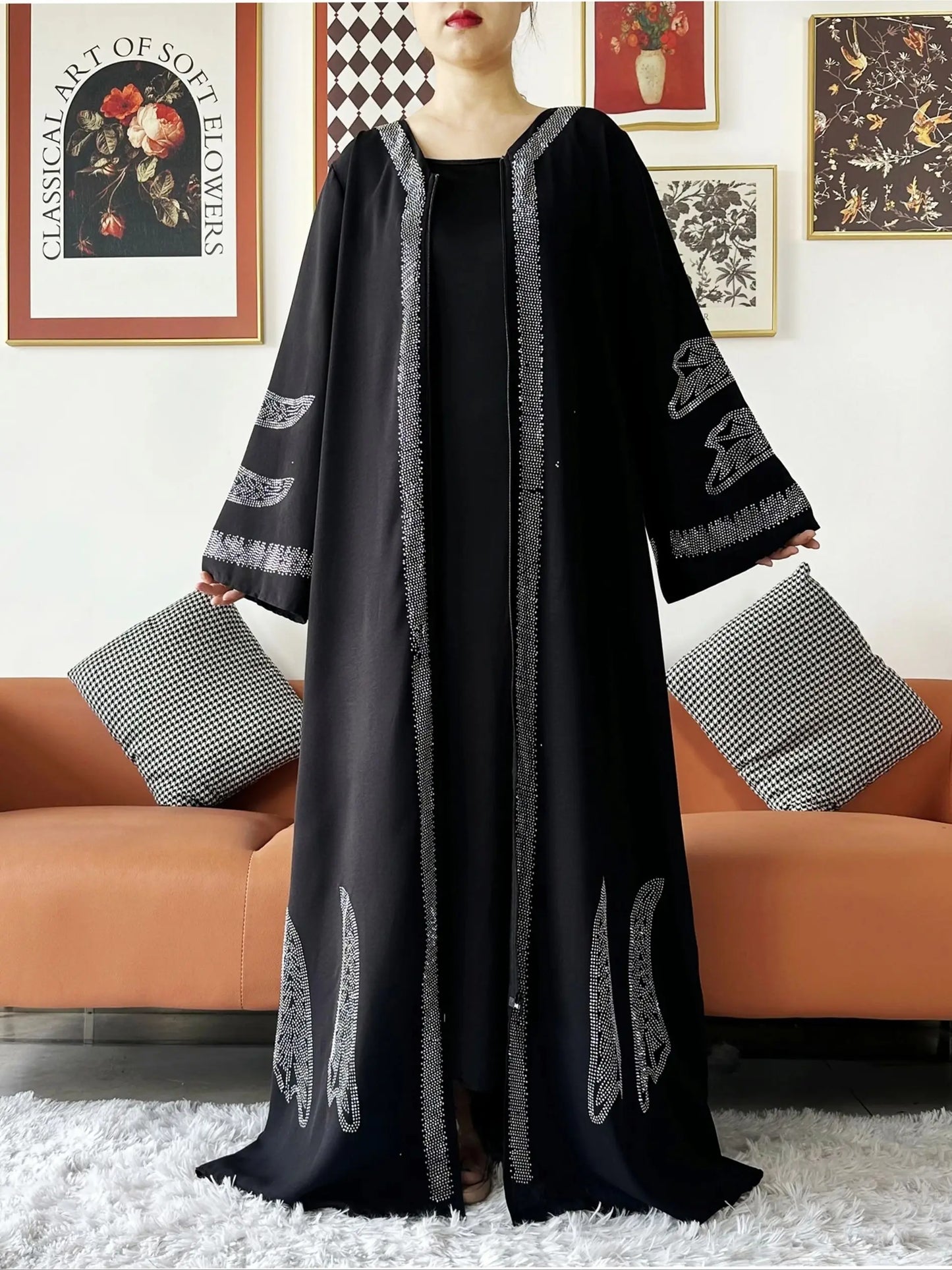 Elegant Chiffon Open Abaya with Zipper | Modest Muslim Women's Dress - FitZone360