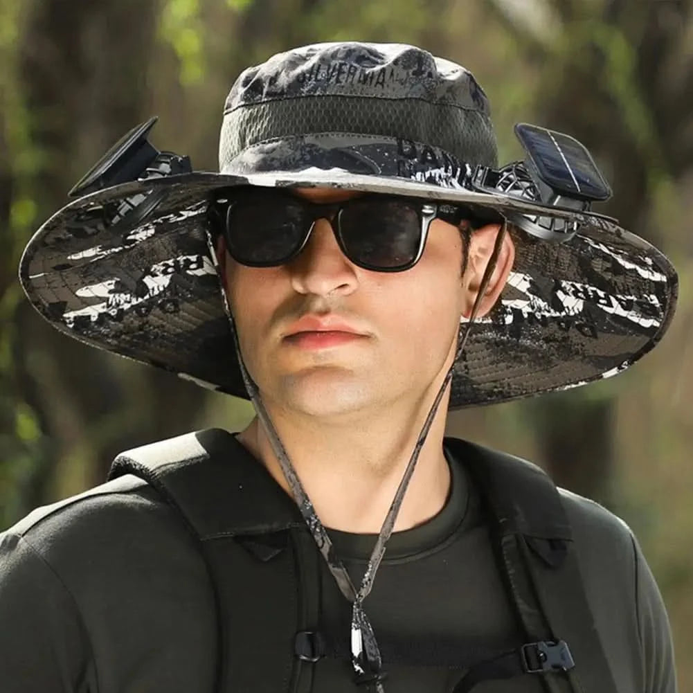 Solar Fan Hat for Camping, Fishing & Hiking | UV Protection Cap - FitZone360