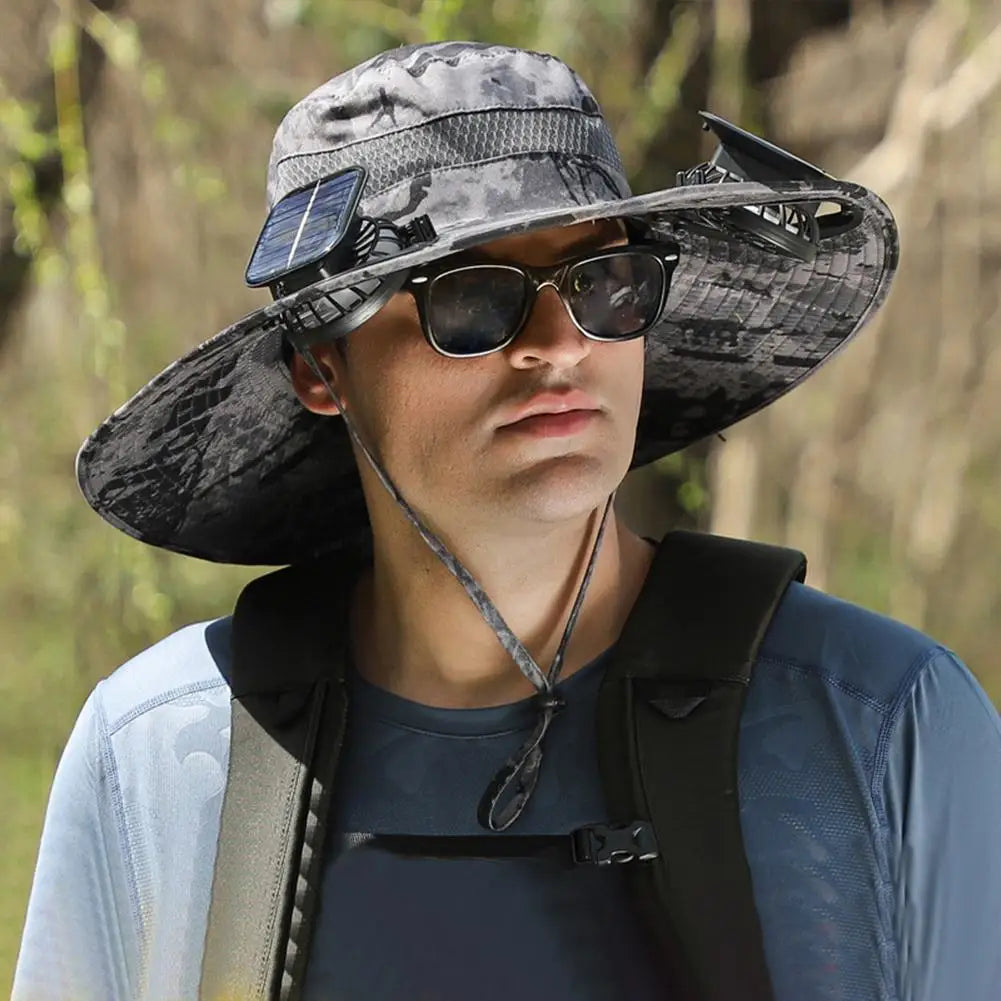 Solar Fan Hat for Camping, Fishing & Hiking | UV Protection Cap - FitZone360