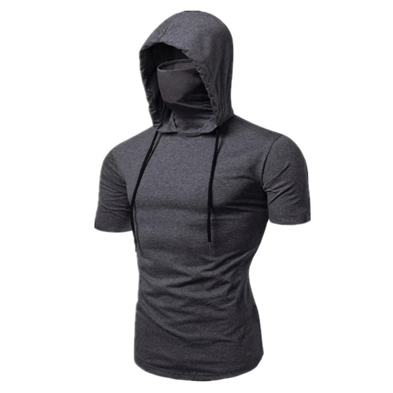 Men’s Gym Hoodie with Mask | Short Sleeve Workout Top - FitZone360