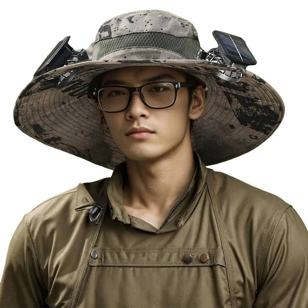Solar Fan Hat for Camping, Fishing & Hiking | UV Protection Cap - FitZone360