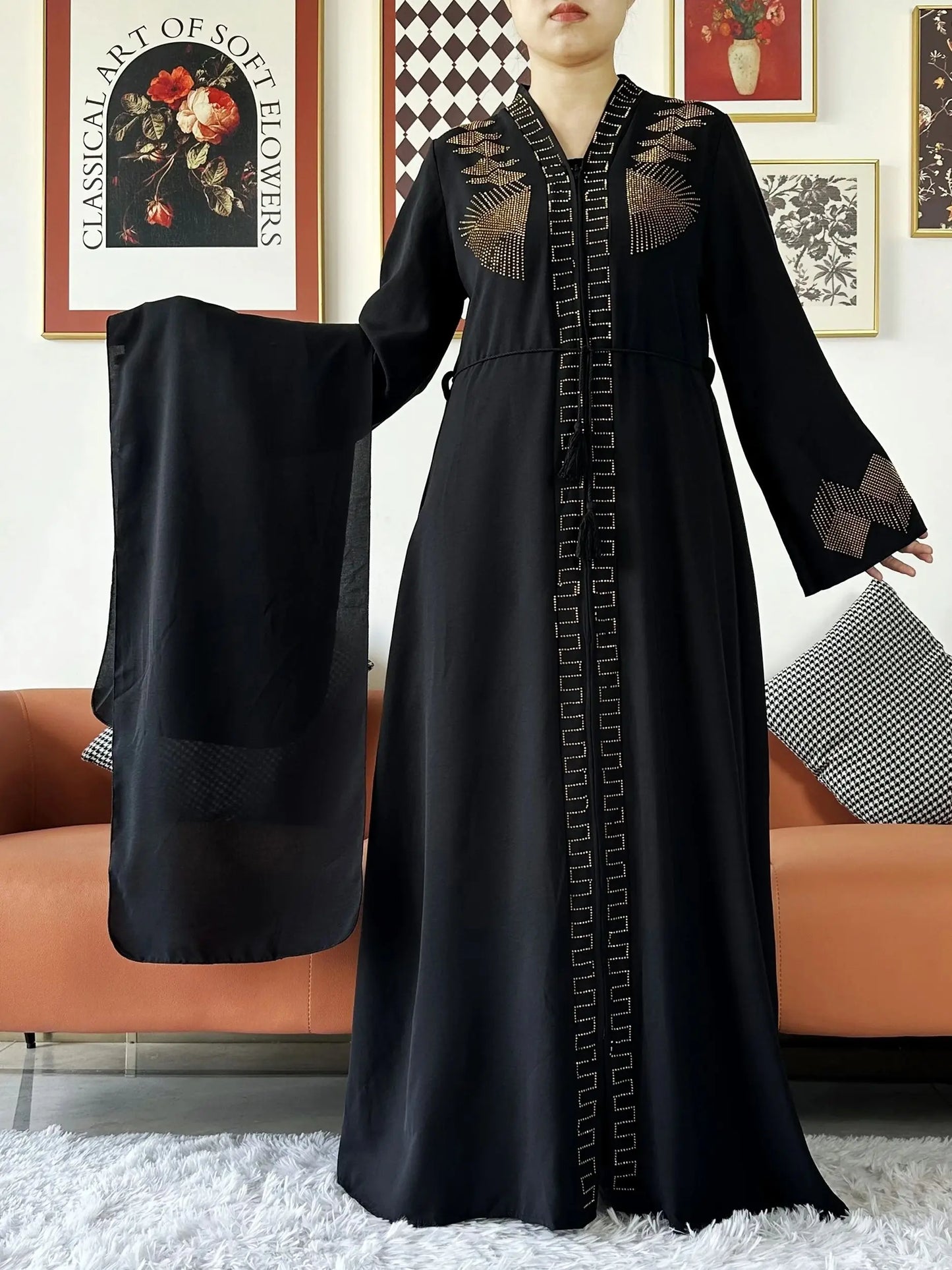 Elegant Chiffon Open Abaya with Zipper | Modest Muslim Women's Dress - FitZone360