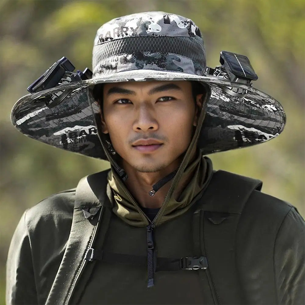 Solar Fan Hat for Camping, Fishing & Hiking | UV Protection Cap - FitZone360