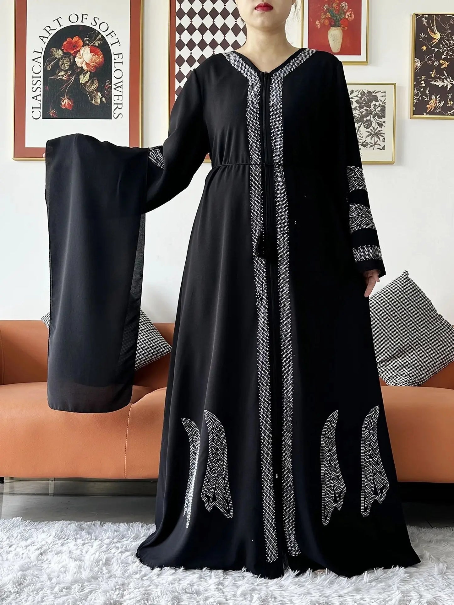 Elegant Chiffon Open Abaya with Zipper | Modest Muslim Women's Dress