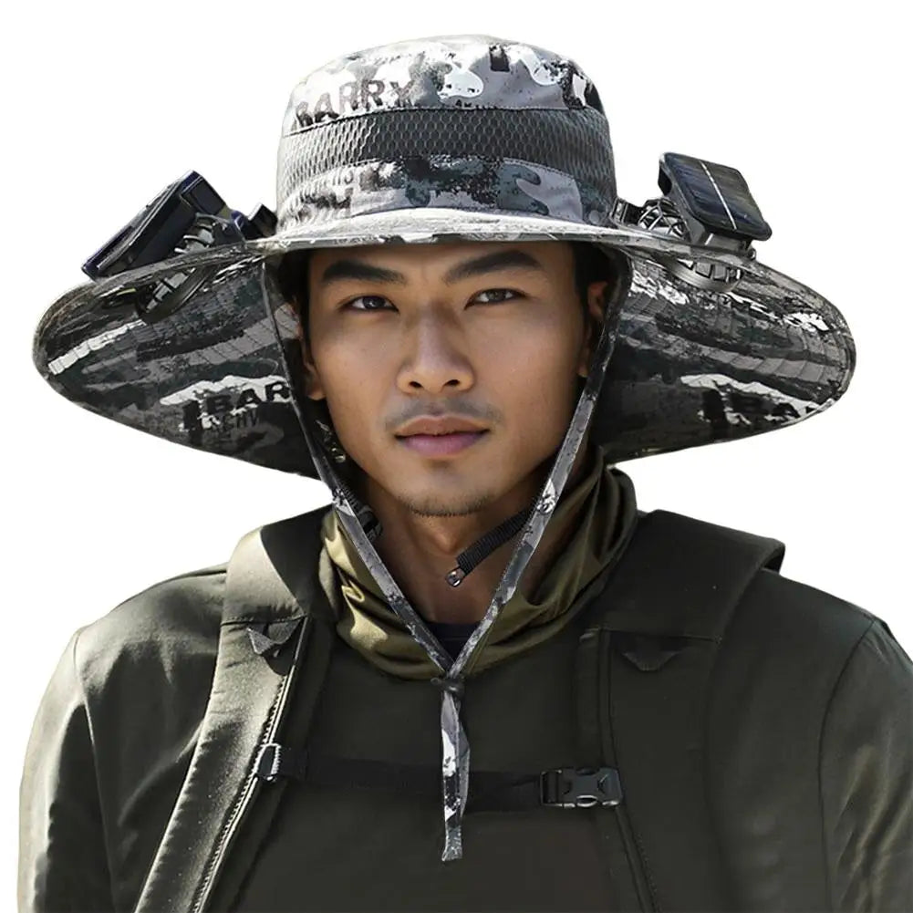 Solar Fan Hat for Camping, Fishing & Hiking | UV Protection Cap - FitZone360
