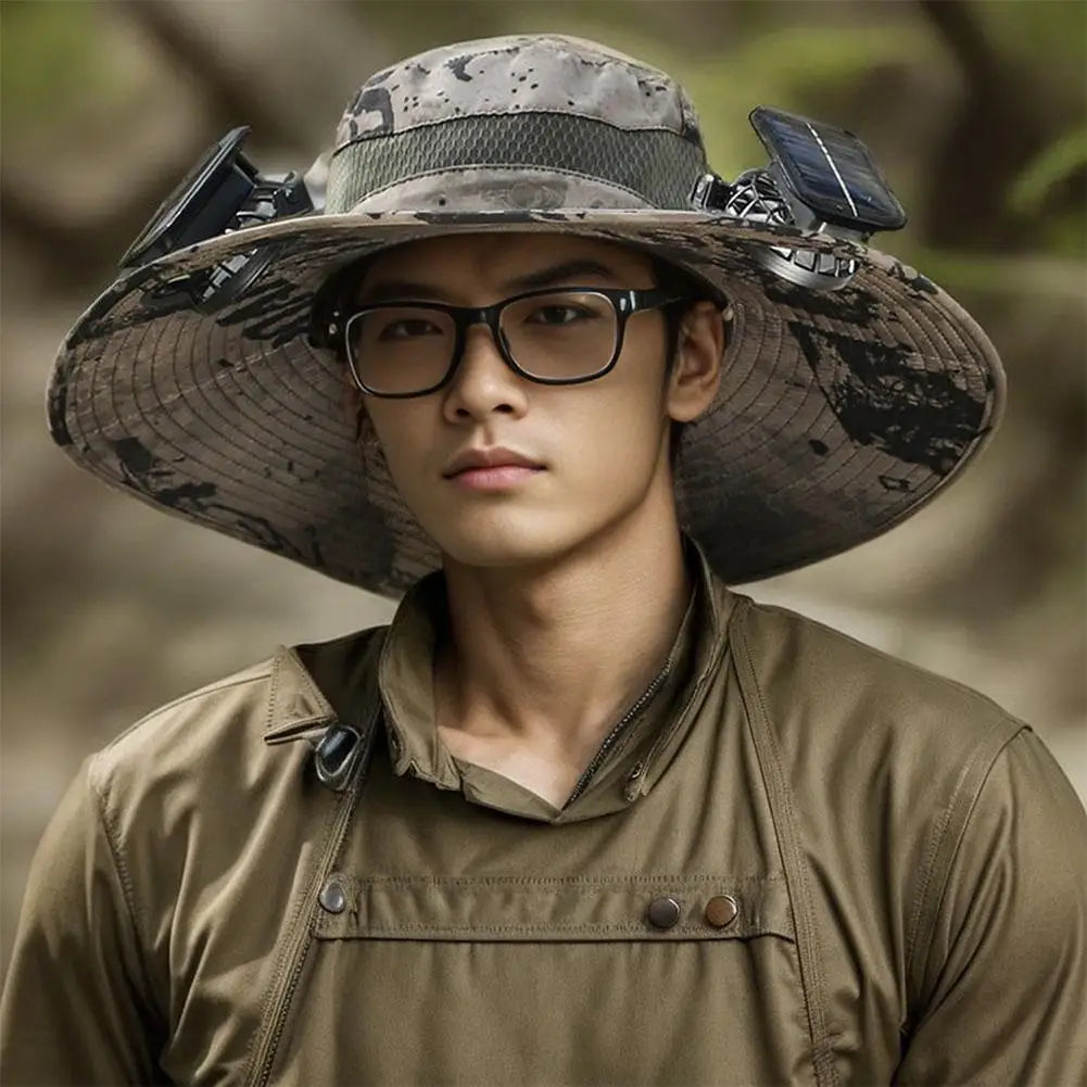 Solar Fan Hat for Camping, Fishing & Hiking | UV Protection Cap - FitZone360