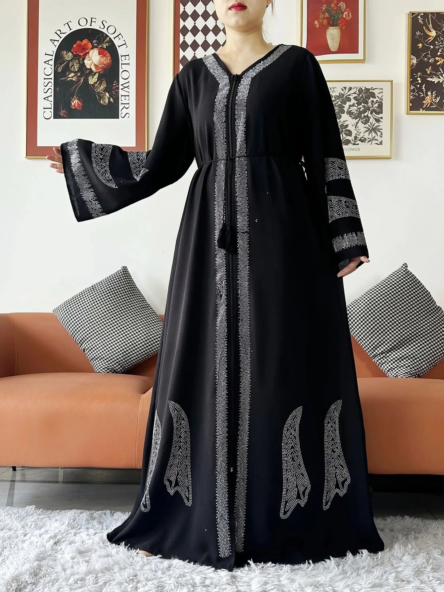 Elegant Chiffon Open Abaya with Zipper | Modest Muslim Women's Dress - FitZone360