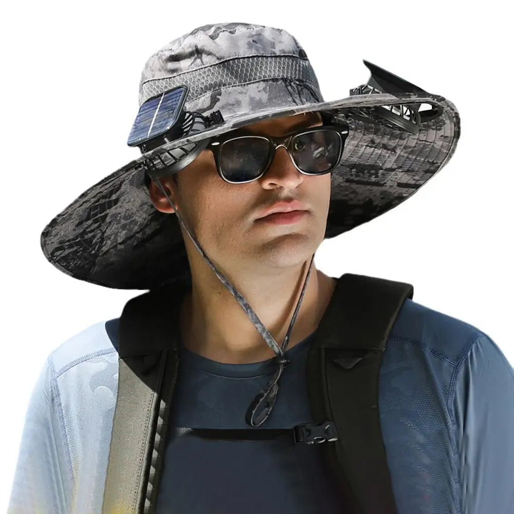 Solar Fan Hat for Camping, Fishing & Hiking | UV Protection Cap - FitZone360