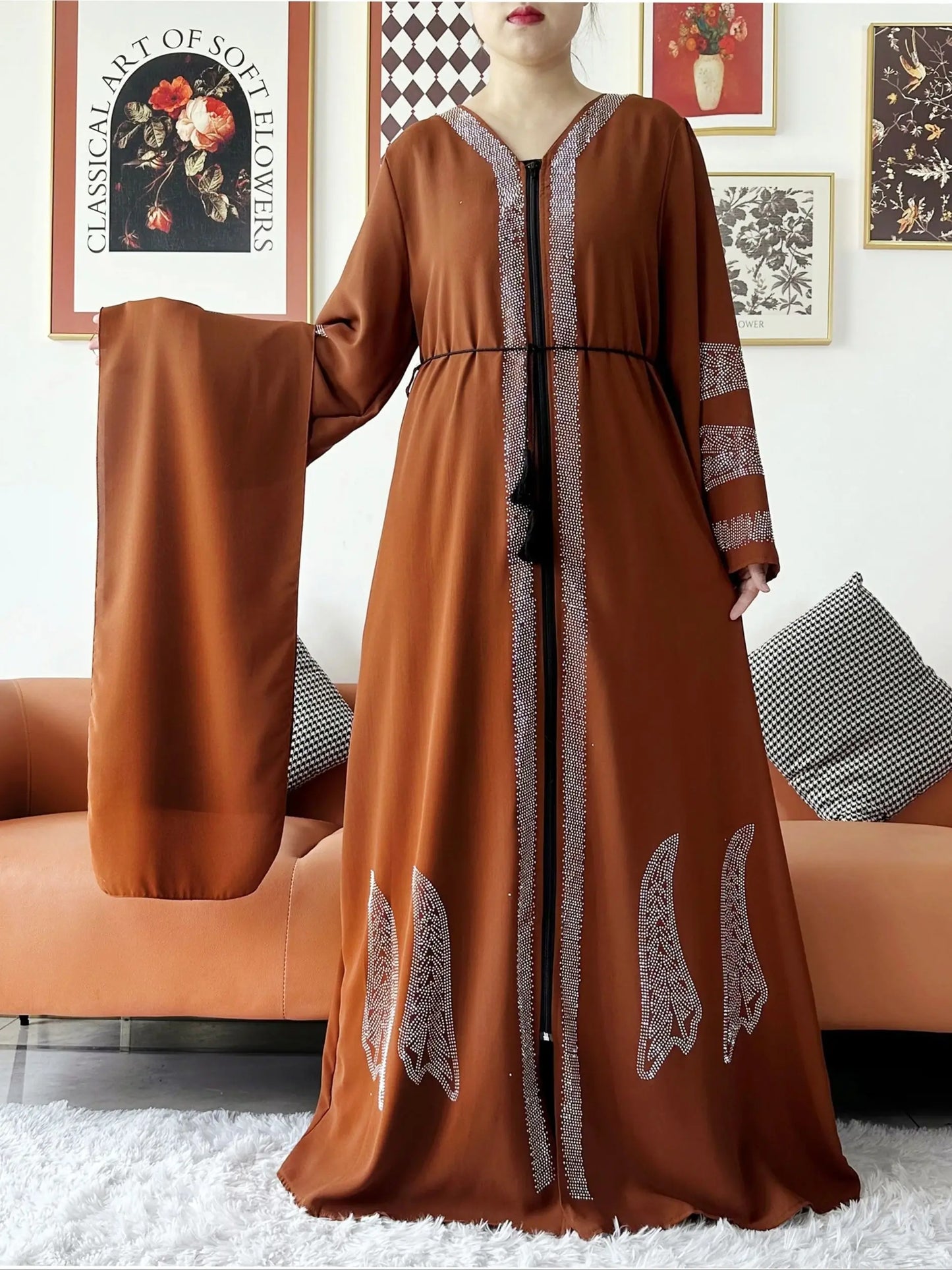 Elegant Chiffon Open Abaya with Zipper | Modest Muslim Women's Dress