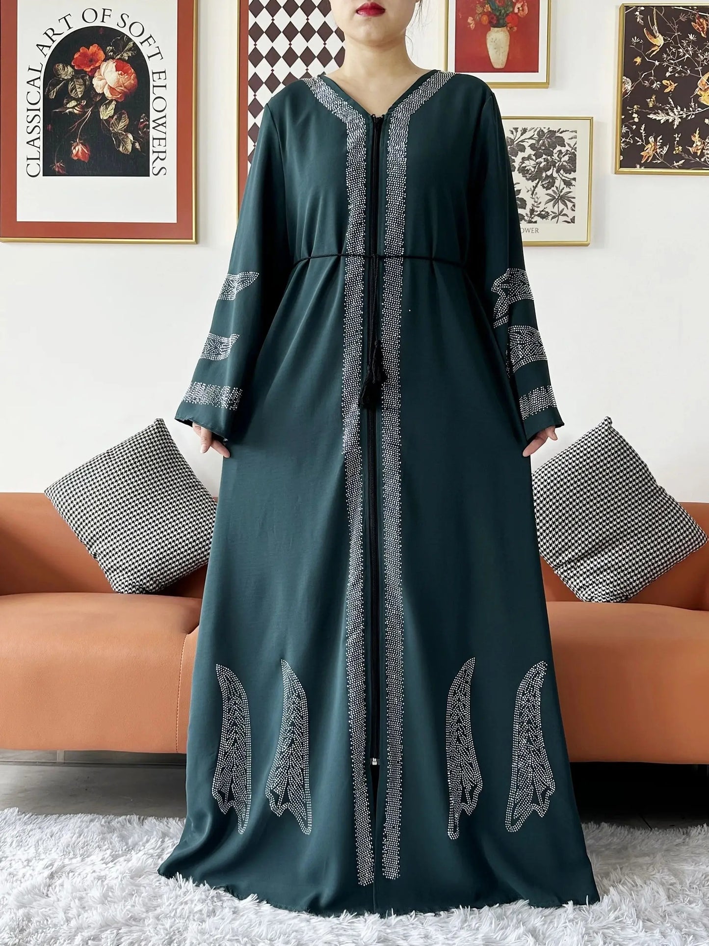Elegant Chiffon Open Abaya with Zipper | Modest Muslim Women's Dress