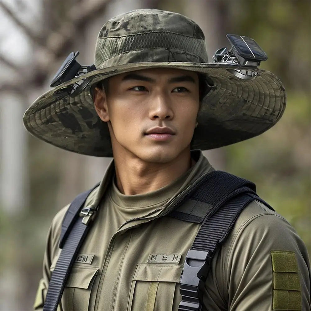Solar Fan Hat for Camping, Fishing & Hiking | UV Protection Cap - FitZone360