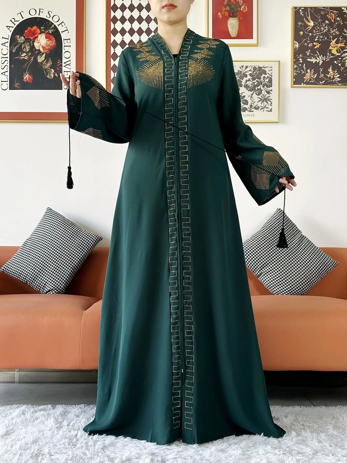 Elegant Chiffon Open Abaya with Zipper | Modest Muslim Women's Dress - FitZone360