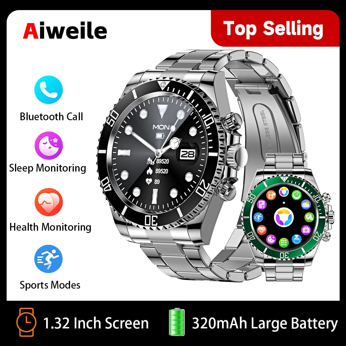 Aiweile AW12 Smartwatch – Stylish, High-End Smart Wear for Men - FitZone360