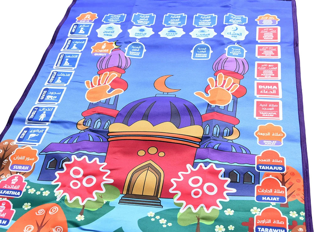 Interactive Talking Prayer Mat for Kids | Educational Muslim Salah Rug with Compass | Islamic Electronic Worship Gift - FitZone360