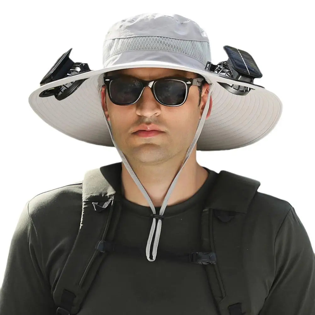 Solar Fan Hat for Camping, Fishing & Hiking | UV Protection Cap - FitZone360