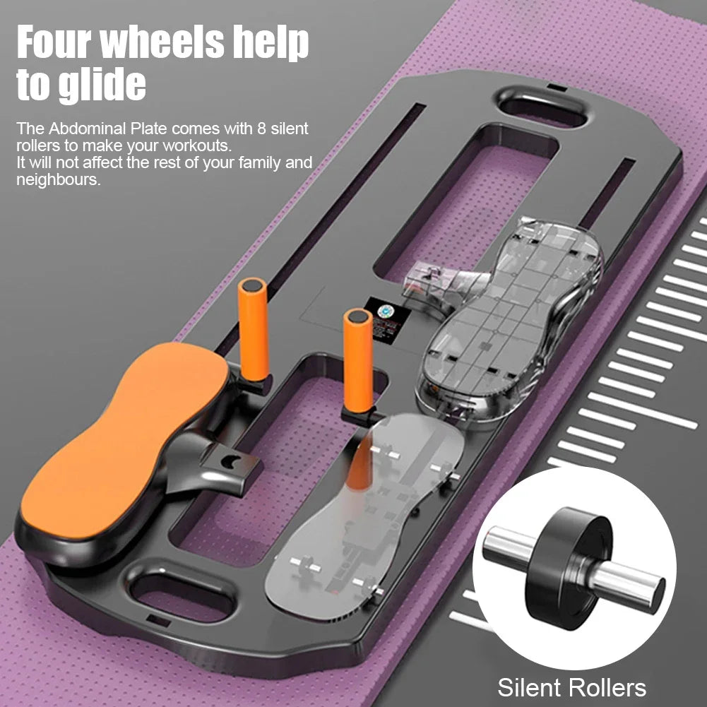 Multi-Functional Ab Board with Rollers & Push-Up Handles | Foldable Home Gym Pilates Machine