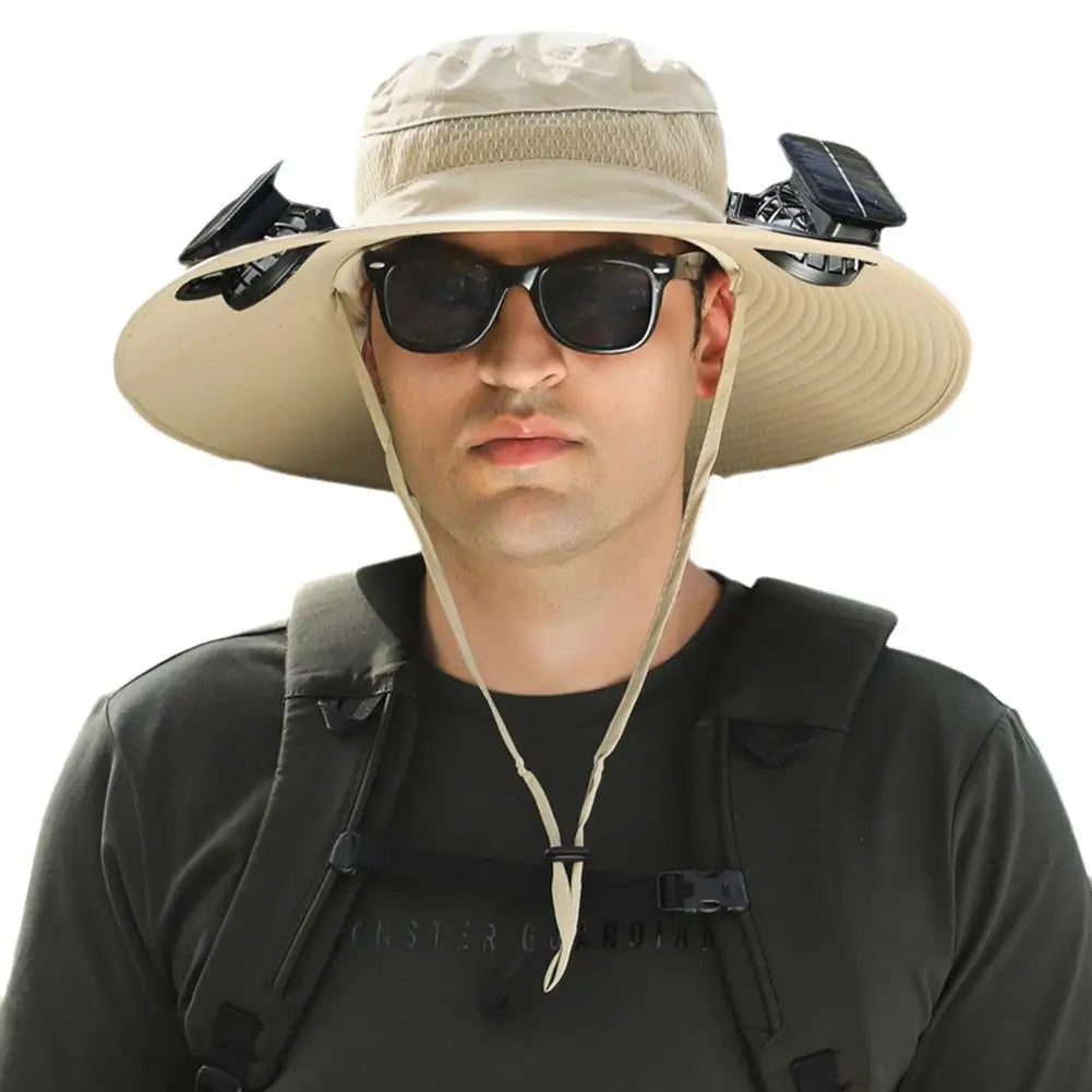 Solar Fan Hat for Camping, Fishing & Hiking | UV Protection Cap - FitZone360