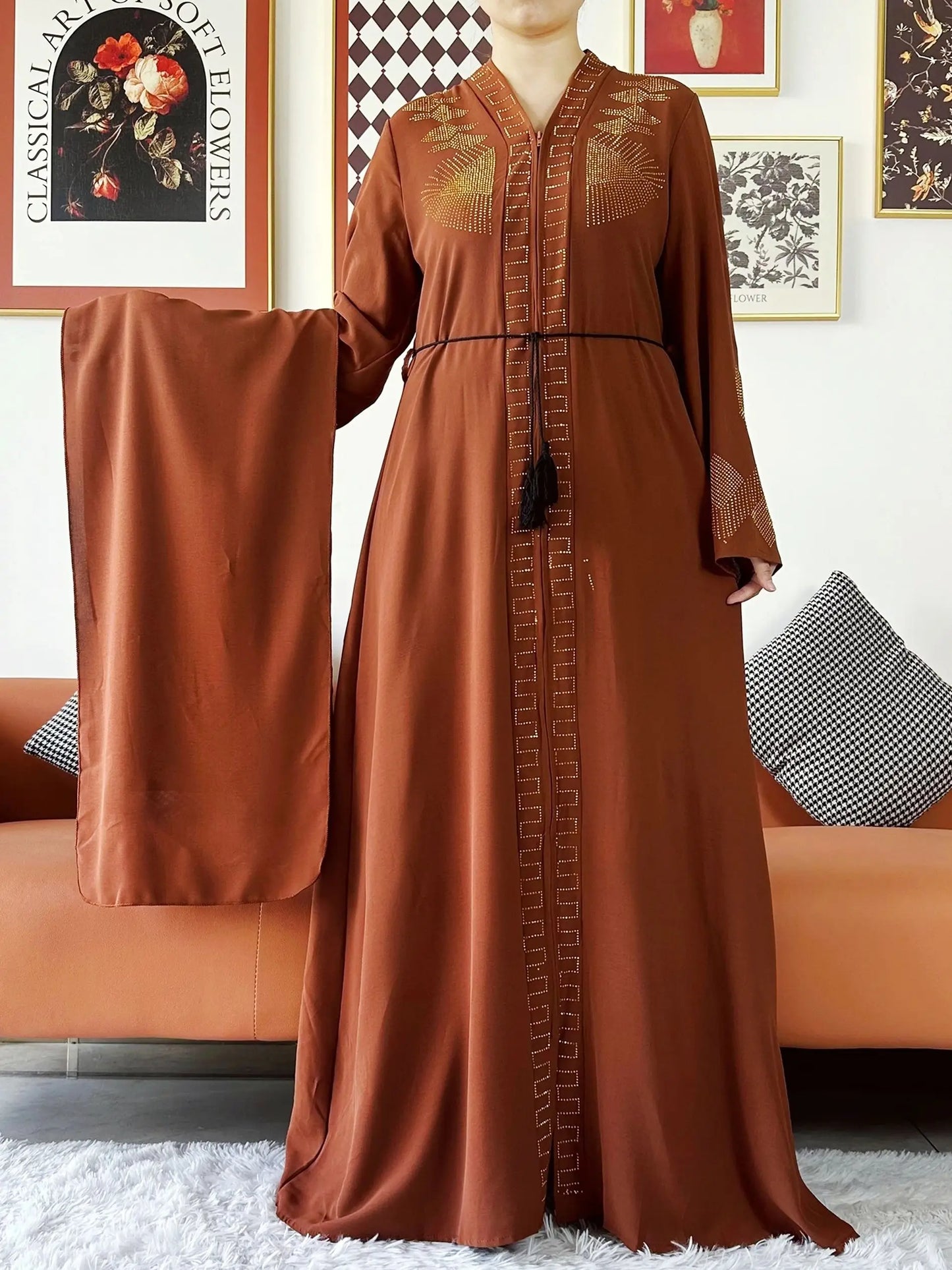 Elegant Chiffon Open Abaya with Zipper | Modest Muslim Women's Dress