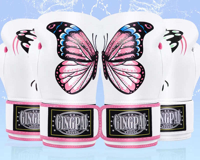 Pink & White Butterfly Boxing Gloves | Premium Muay Thai, Kickboxing & Boxing Gloves - FitZone360
