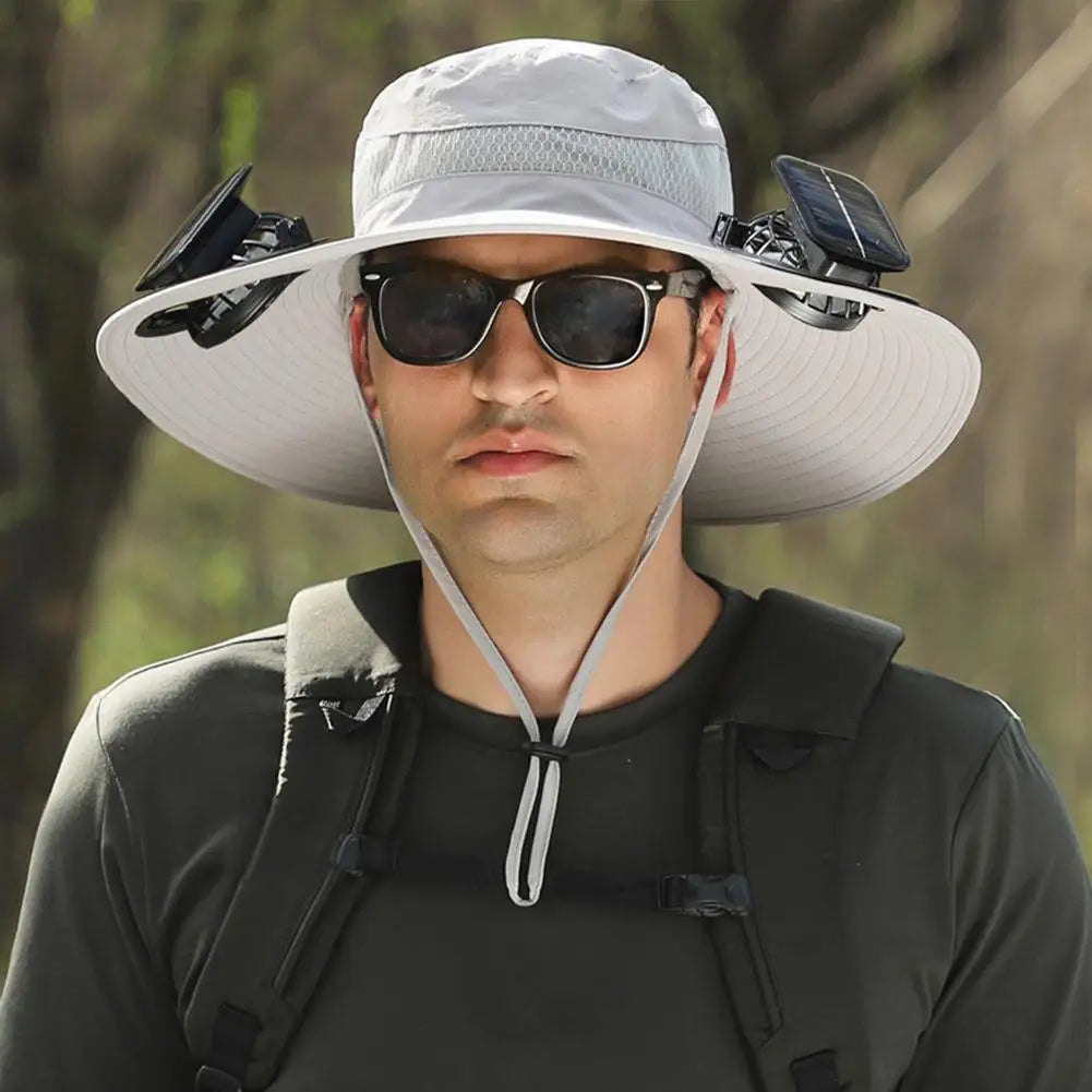 Solar Fan Hat for Camping, Fishing & Hiking | UV Protection Cap - FitZone360