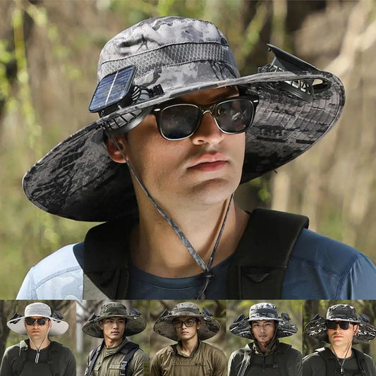 Solar Fan Hat for Camping, Fishing & Hiking | UV Protection Cap - FitZone360