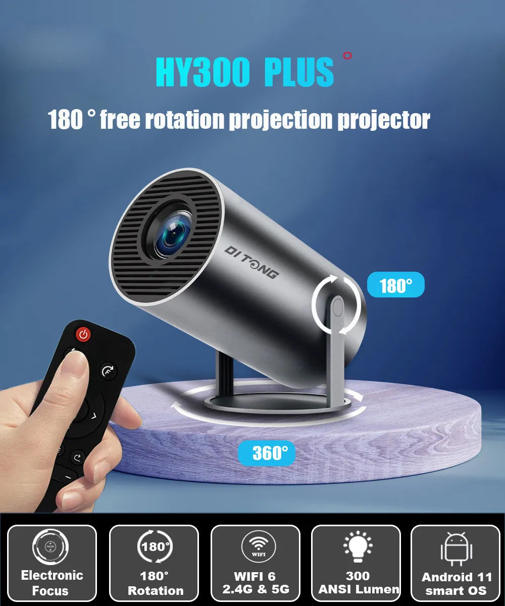 DITONG HY300 Plus 4K Mini Projector | HD 1280x720P Android LED Portable Home Cinema for Phone & Movie Streaming - FitZone360