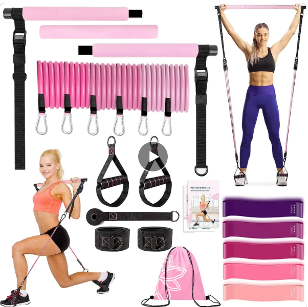 Yoga Pilates Bar with Resistance Bands | Full-Body Workout for Strength, Toning & Stretching - FitZone360
