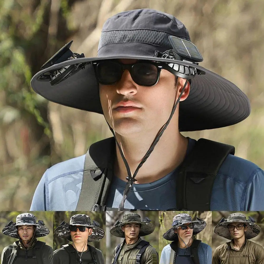 Solar Fan Hat for Camping, Fishing & Hiking | UV Protection Cap - FitZone360