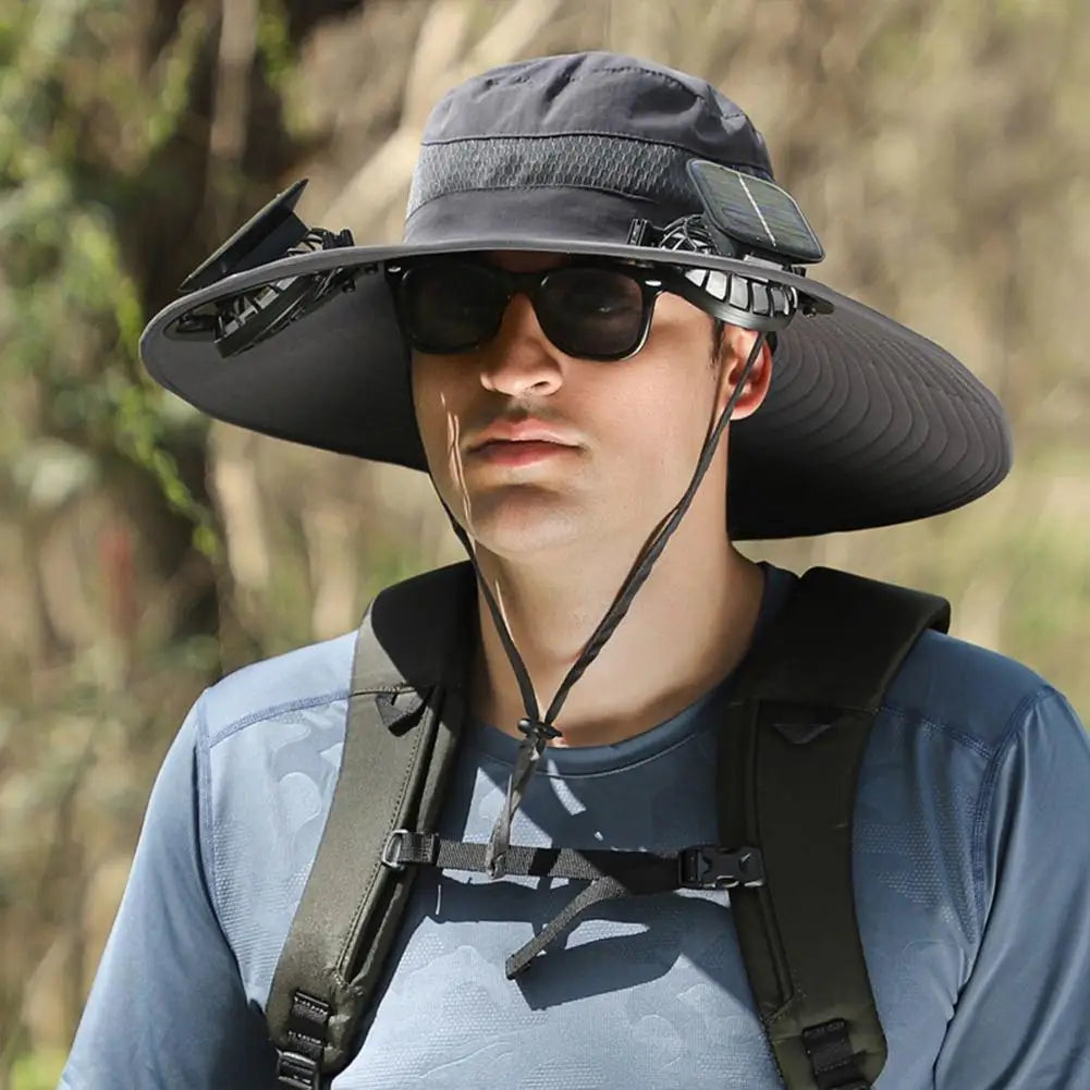 Solar Fan Hat for Camping, Fishing & Hiking | UV Protection Cap - FitZone360