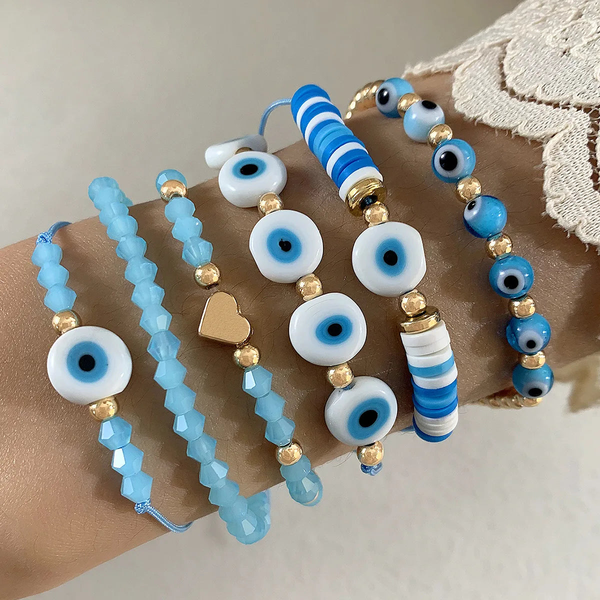 Vintage Turkish Evil Eye Beaded Stacking Bracelet Set | Lucky Multi-Layer Jewelry for Women & Men, Gift Idea - FitZone360