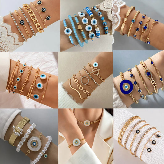 Vintage Turkish Evil Eye Beaded Stacking Bracelet Set | Lucky Multi-Layer Jewelry for Women & Men, Gift Idea - FitZone360