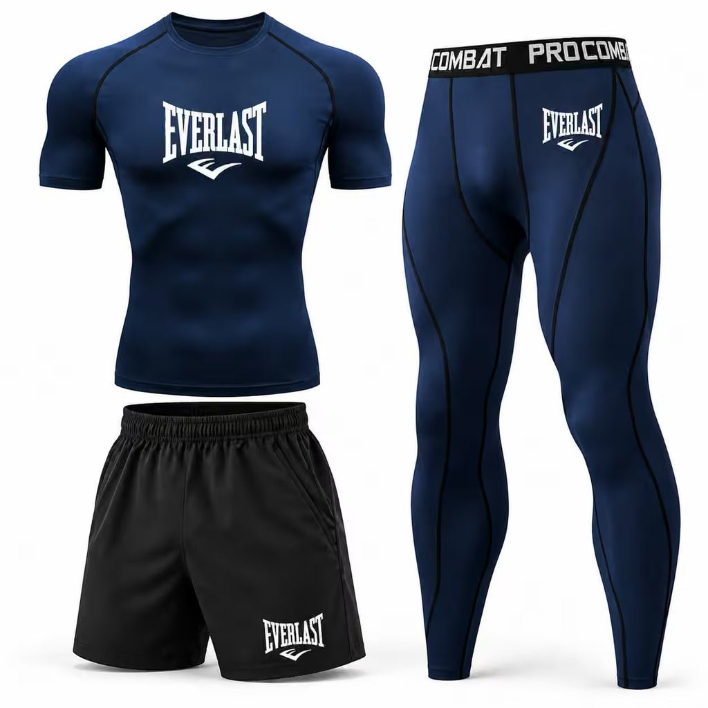 Everlast 3 Piece MMA Compression Rash Guard Training Set – T-Shirt, Shorts & Leggings