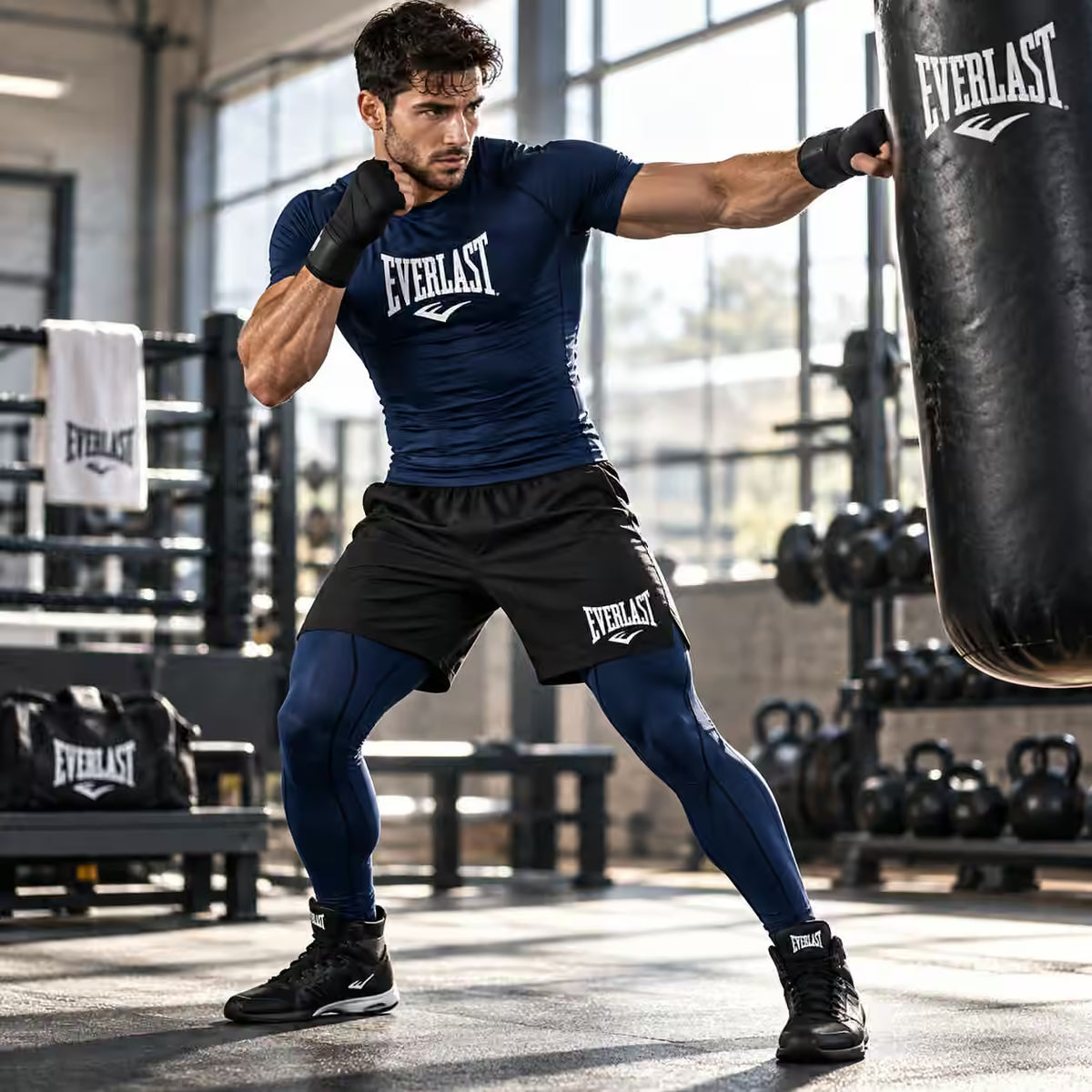 Everlast 3 Piece MMA Compression Rash Guard Training Set – T-Shirt, Shorts & Leggings