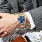 Luxury Men's Diamond Watch – Emerald, Red & Blue Dial | Roman Numerals & Quartz Movement