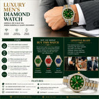 Luxury Men's Diamond Watch – Emerald, Red & Blue Dial | Roman Numerals & Quartz Movement