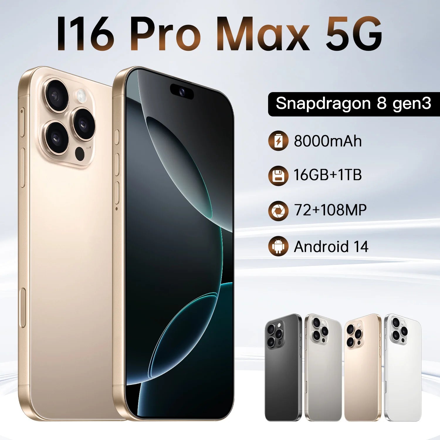 I16 Pro Max 7.3" HD 5G Smartphone | Global Android 14 Mobile Phone with Dual SIM, 8000mAh Battery, Unlocked 4G/5G Cellphone - FitZone360