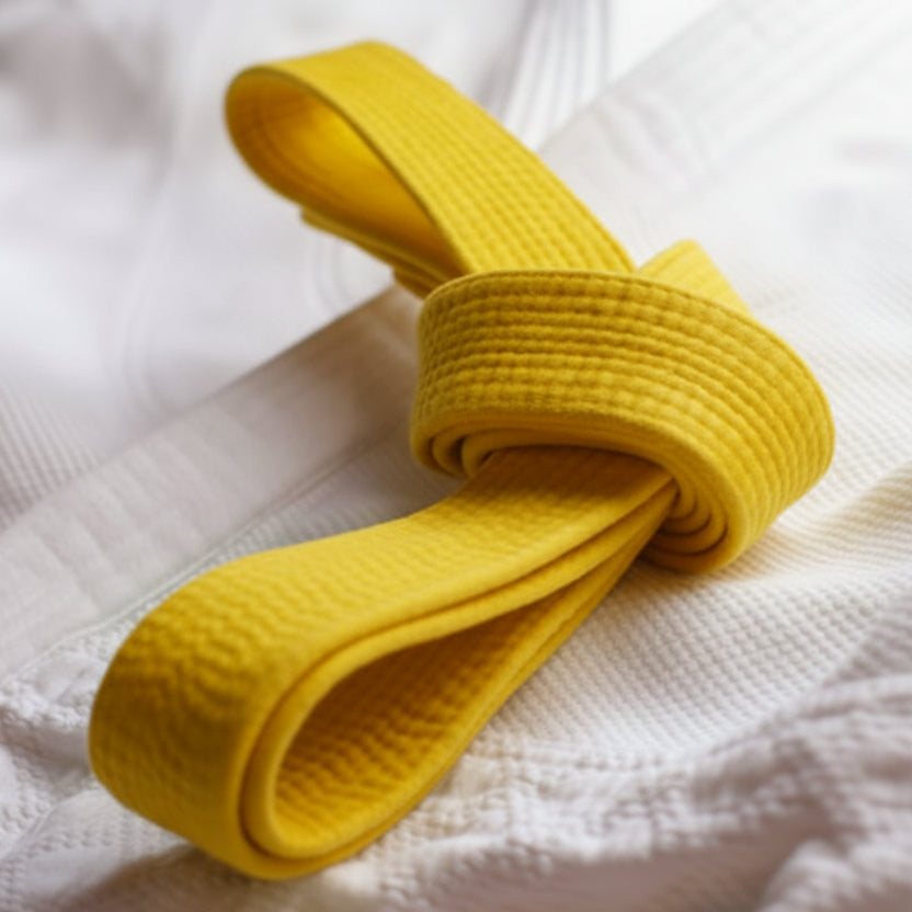 Purple belt on a textured white fabric background