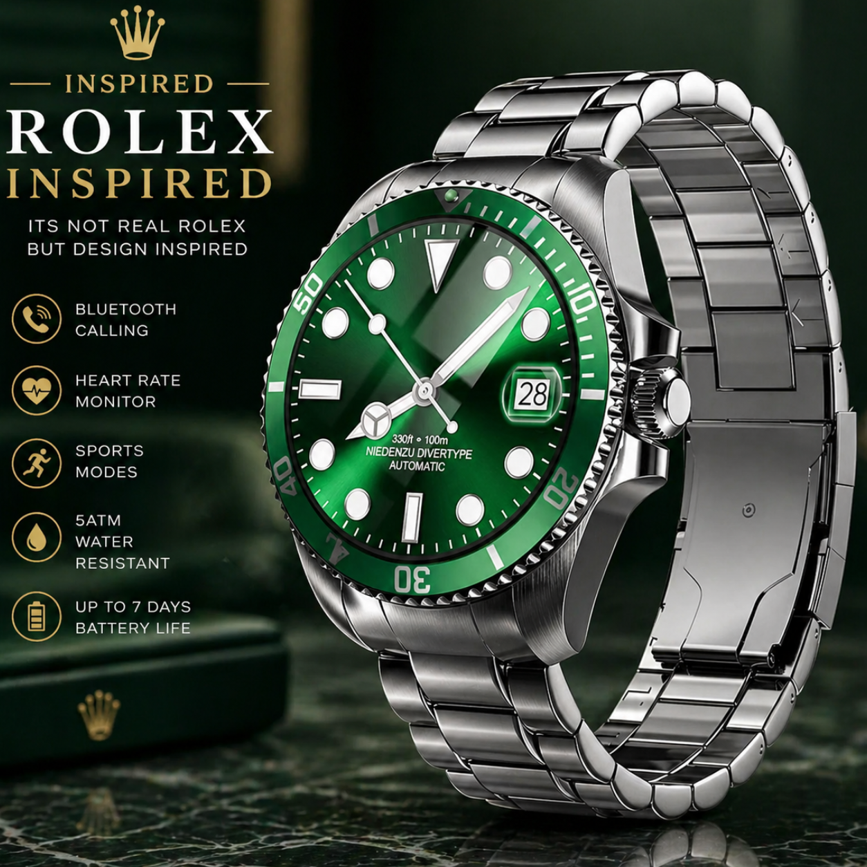 Rolex-Inspired Smartwatch | 1.43" HD AMOLED, GPS - FitZone360