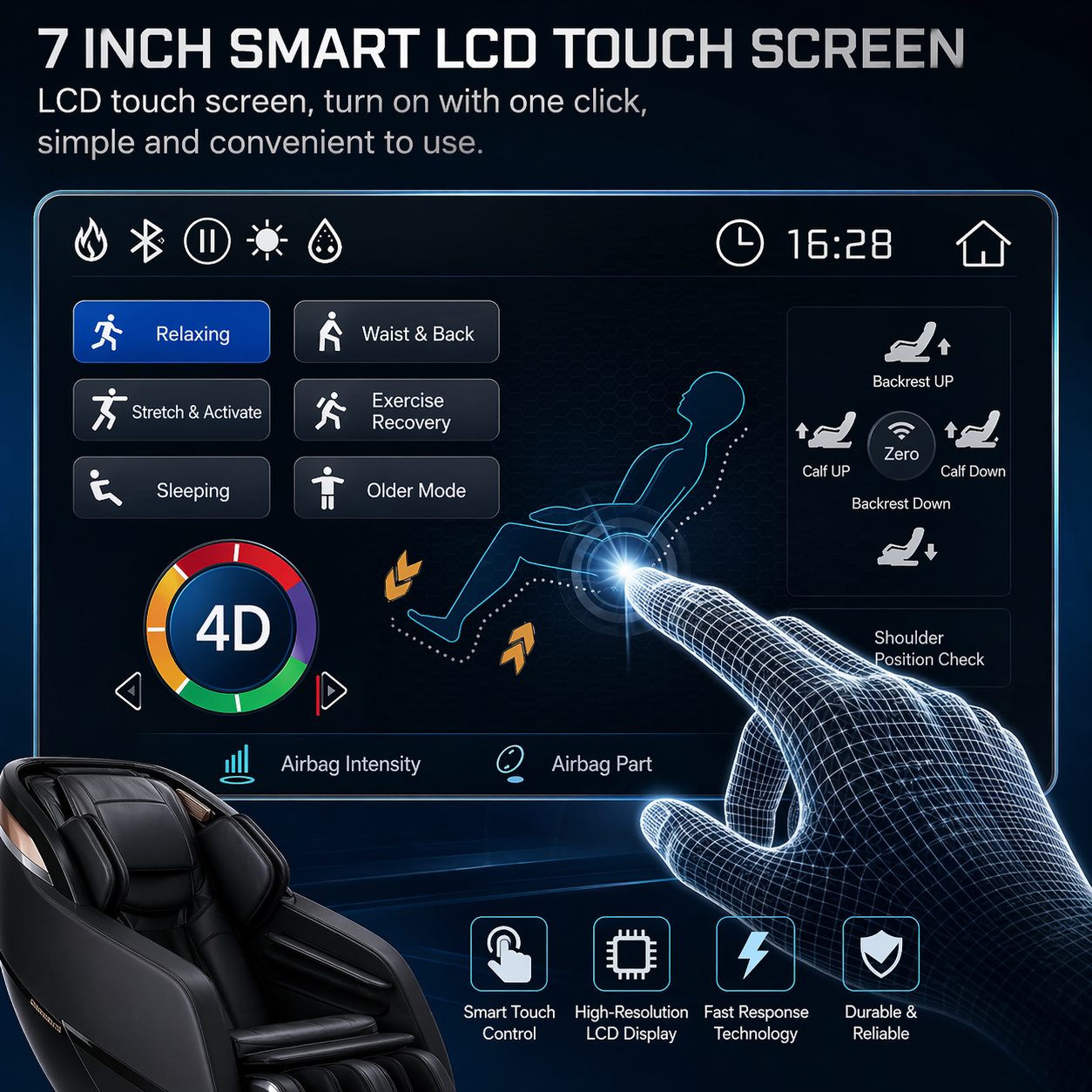 4D Zero Gravity Massage Chair with Smart LCD Touch Screen | Full Body SL Track Massage Recliner | FitZone360 - FitZone360