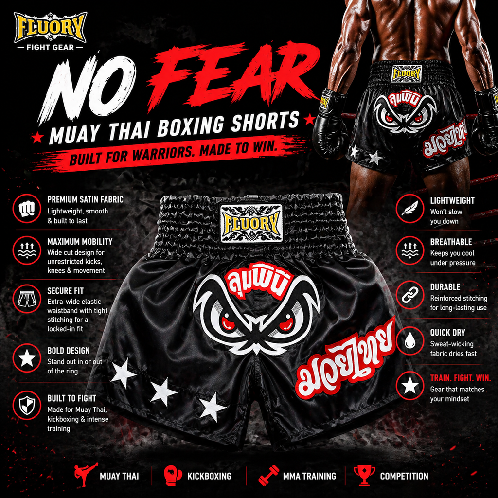 No Fear Muay Thai MMA Shorts | Boxing, Kickboxing & Fight Training - FitZone360